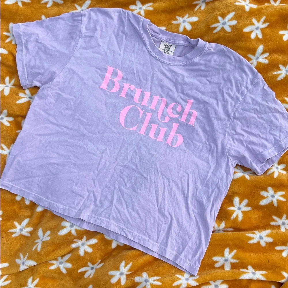 COMFORT COLORS Lilac/Pastel Pink 'Brunch Club' Heavyweight Cotton Cropped Tee Lg